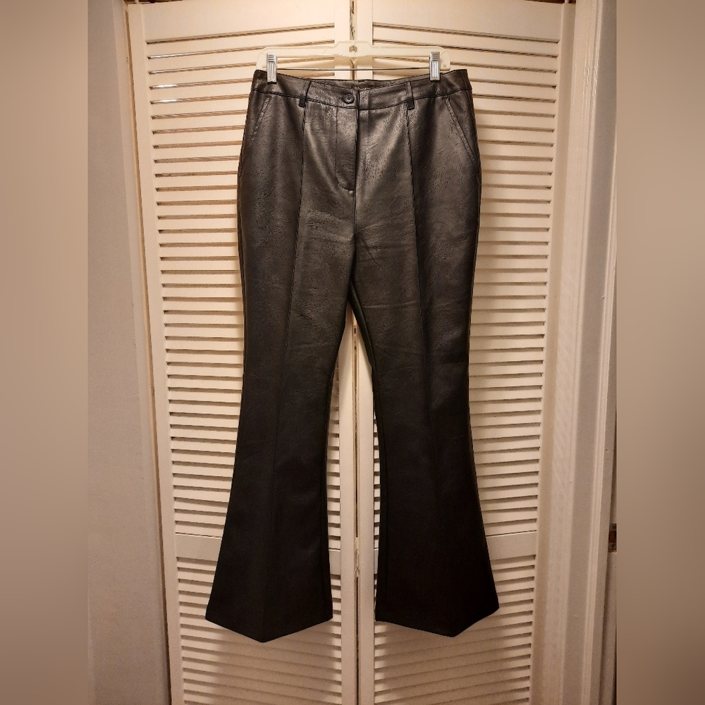 Faux Vegan Leather Flared Trousers